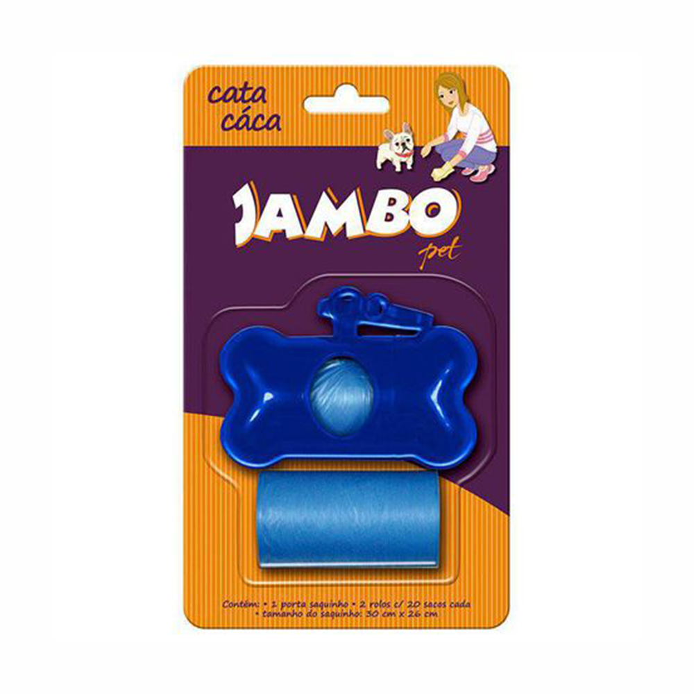 Kit Porta Cata Caca + 2 Rolos Jambo Basic para Cães - Azul