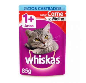Ração Úmida Whiskas Sachê  Para Gatos Castrados Sabor Carne - 85g
